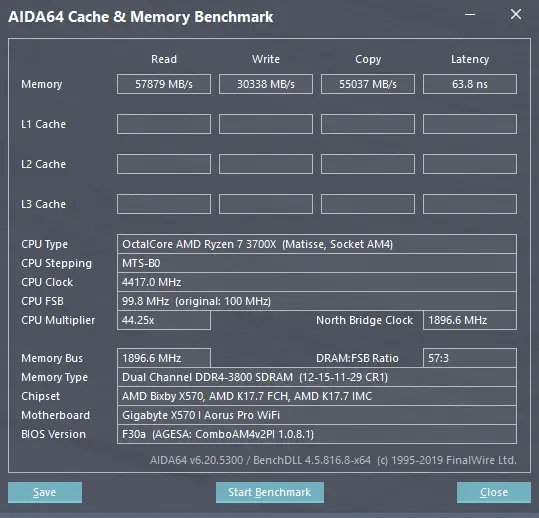 3800CL12 tested in AIDA64